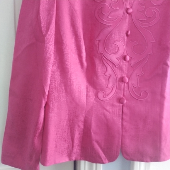 Papell Petites 100 percent Silk Pink Embroidered Blazer Jacket Formal 10P - Picture 4 of 14
